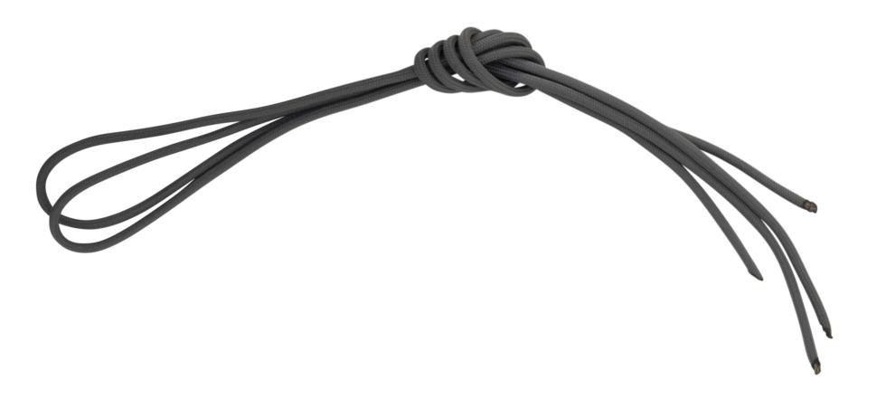 Zwei ineinander verknüpfte blau-weisse Nylonseile, Schlaufe nach unten rechts und lose Enden nach oben rechts