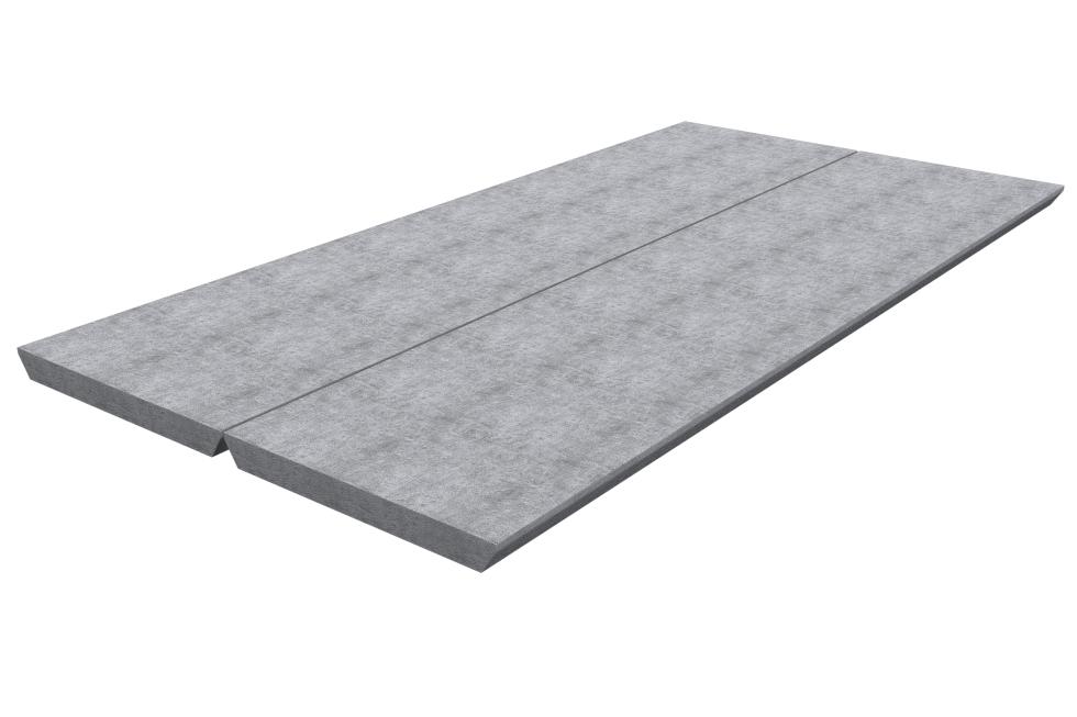 Eine schematische Darstellung zweier länglichen, nebeneinander liegenden, grauen Betonbodenplatten mit jeweils einem halben Meter Breite, sieben Zentimeter Höhe und zwischen 70 und 200 Zentimeter Läng