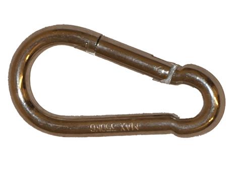 Karabinerhaken aus Metall in der Seitenansicht