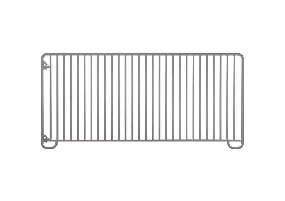 Panel mit 28 senkrechten Streben und zwei dreieckigen Kettenhalter auf der linken Seite, ein kleiner Bogen am unteren Ende auf beiden Seiten, schematische Skizze
