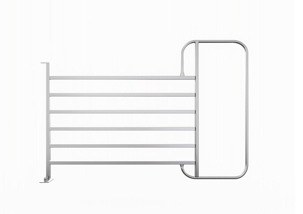Ein Panel mit Rahmen, sechslagig, Panelseite einmal senkrecht mit Strebe verbunden, vier Ketten zum zusammensetzen und -halten, schematische Zeichnung, frontale Ansicht