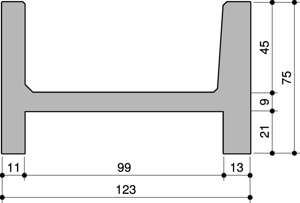 Querschnitt schematisch einer Elementkrippe resultierend in einem grauen H-Profil